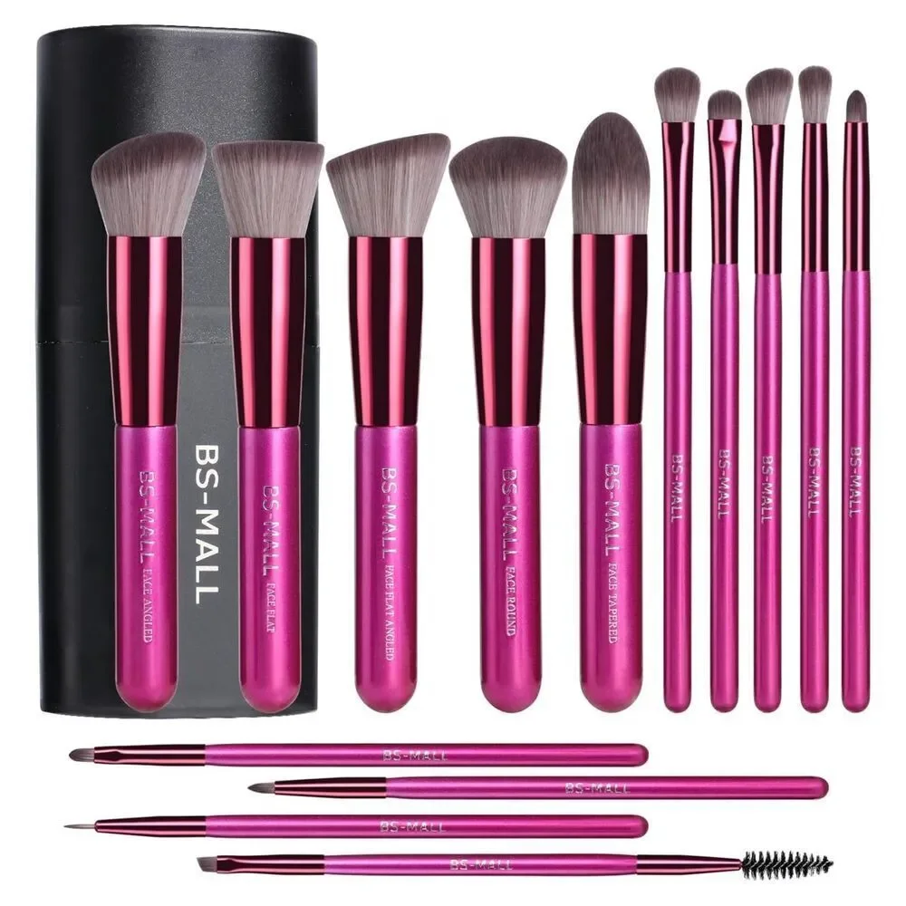 Bs-Mall14 Pieces Pink Makeup Brushes With Sponge & Eyeshadow Applicator Kit